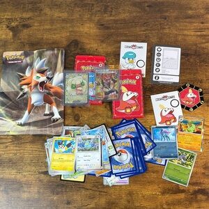 Pokemon Card Collection with Red and Blue Accents